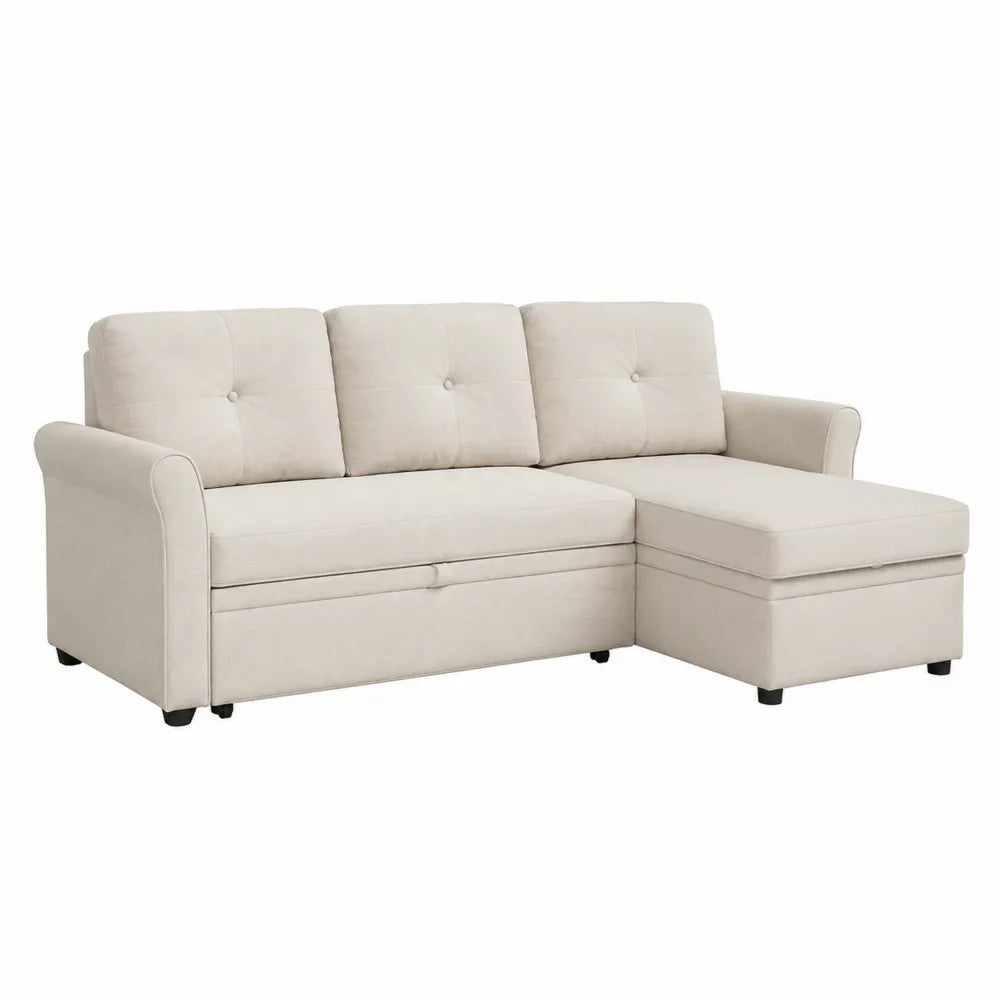 Sofa narożna beżowa tkanina poliester