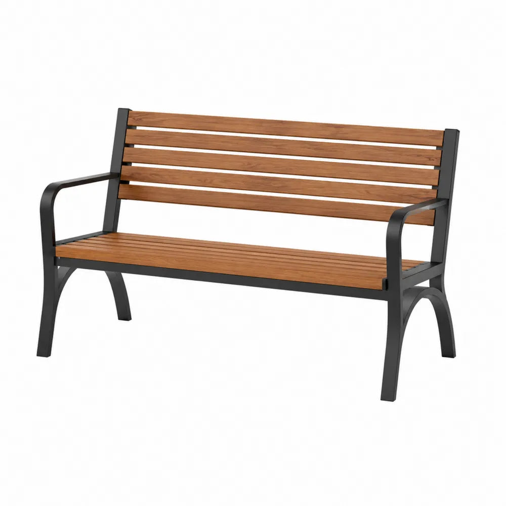 Ławka ogrodowa z drewna sosnowego i metalu 120x60x80 cm brązowy/czarny