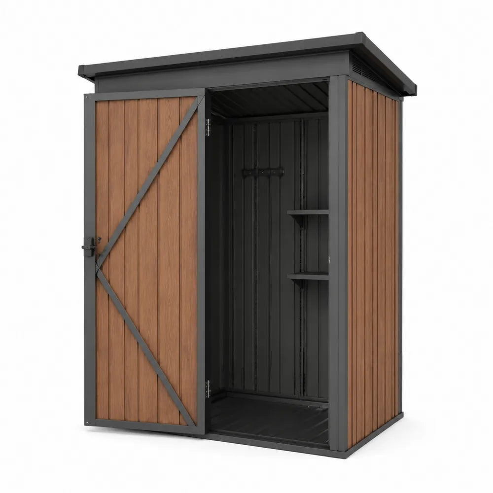 Metalowy schowek z panelami drewnopodobnymi 200x100x210 cm brązowo-antracytowy