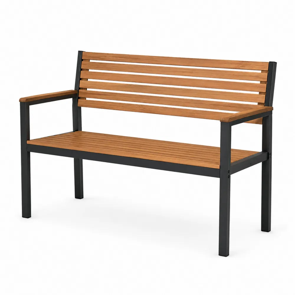 Ławka ogrodowa drewno akacjowe stal 120 cm brąz/czarny