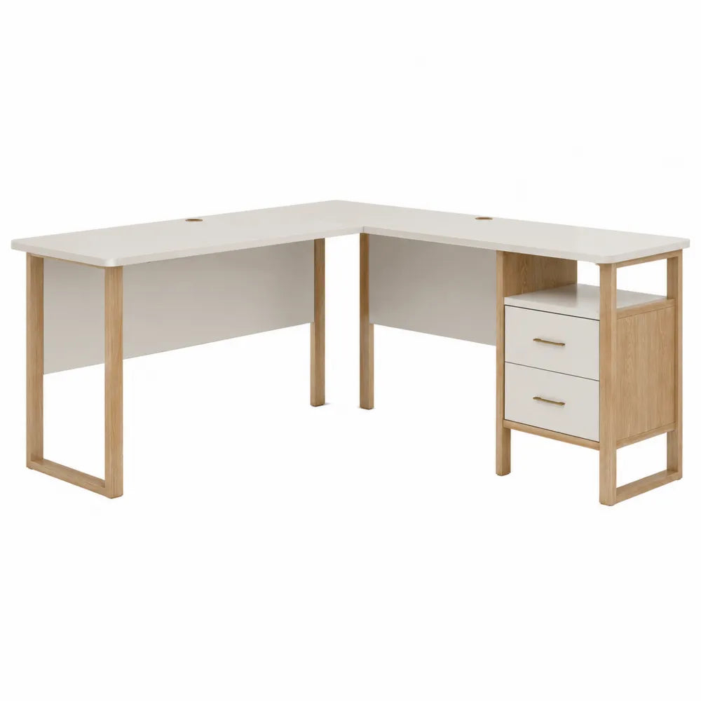 Biurko narożne L-kształtne drewniane MDF białe/dąb