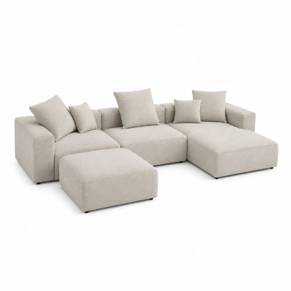 Sofa narożna modułowa z tkaniny beżowa z poduszkami