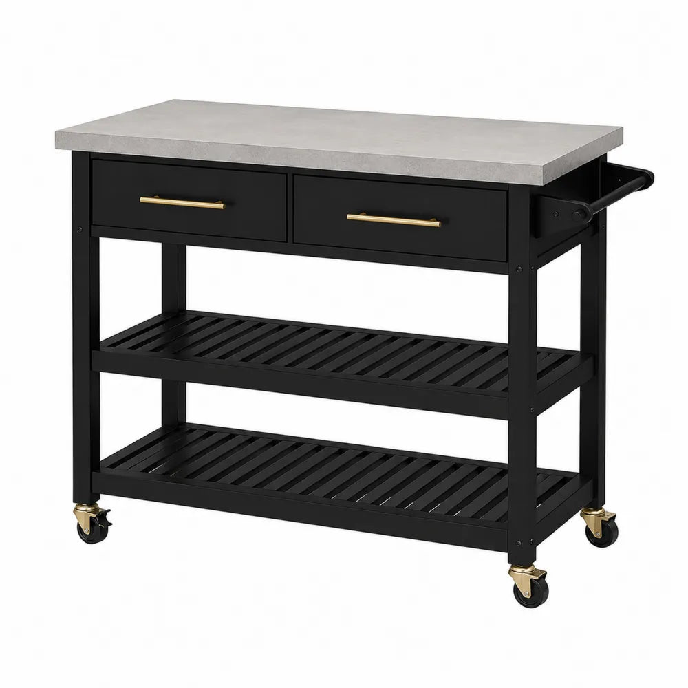Wózek kuchenny z blatem z laminatu i stalową konstrukcją 122x46x92 cm czarny