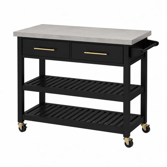 Wózek kuchenny z blatem z laminatu i stalową konstrukcją 122x46x92 cm czarny
