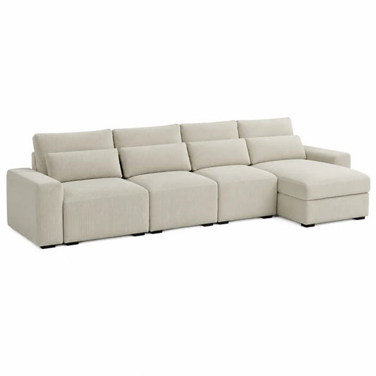 Modułowa sofa narożna z tkaniny sztruksowej jasno beżowa 300cm