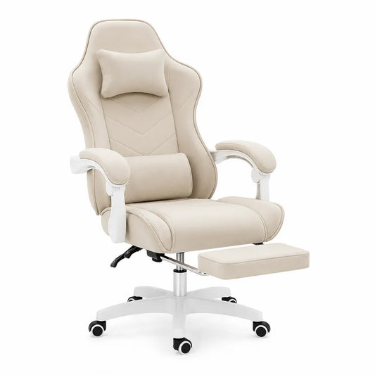 Fotel biurowy ergonomiczny z podnóżkiem z ekoskóry beżowy