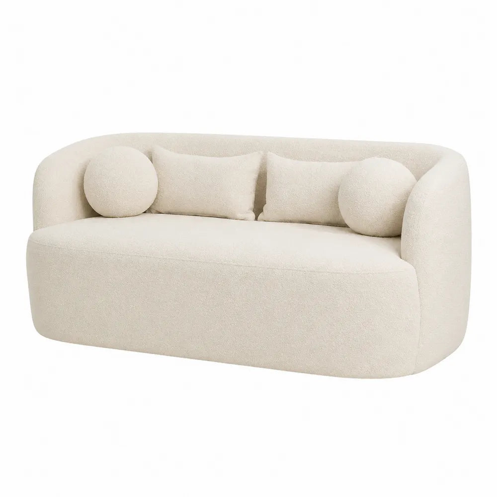Sofa dwuosobowa tapicerowana tkaniną boucle, kremowa